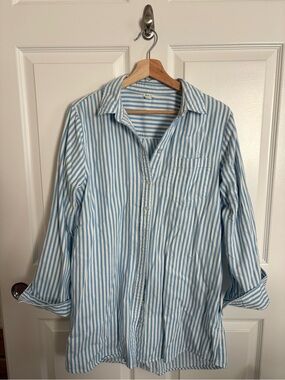 Aerie Striped Button Down Shirt Dress Long Sleeve Casual Blue White Medium